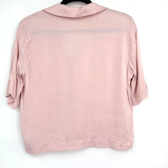 Skin Worldwide Button Front Silk Top Women's 0/XS Short Sleeve Pink Quiet Luxury - Picture 2 of 7